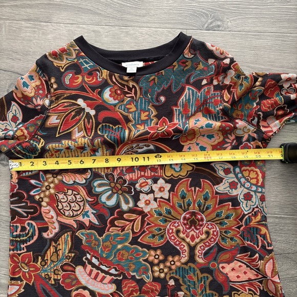 Sundance Womens Thermal Top Size XL Colorful Floral Waffle Knit Boho - Picture 7 of 11